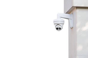 Security CCTV camera mounted on a wall for surveillance in public areas