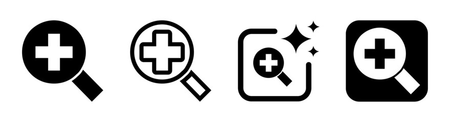 Fototapeta premium Zoom in icon illustration featuring a magnifier tool symbol in a clean vector design on a transparent background