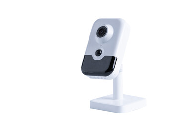 CCTV security camera on a stand isolated on a transparent background