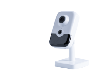 CCTV security camera on a stand isolated on a transparent background