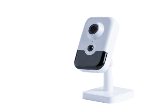 CCTV security camera on a stand isolated on a transparent background