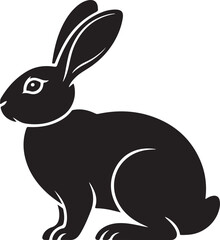 Black silhouette of a rabbit sitting on a white background