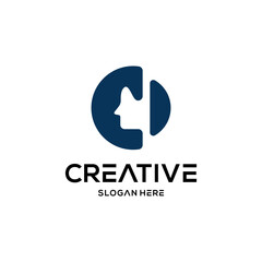 letter c head human logo design vector