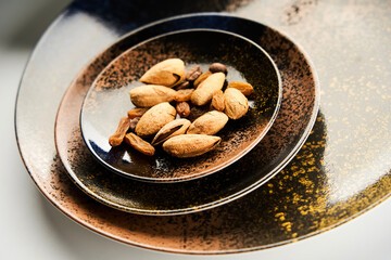 Almonds placed in a dish