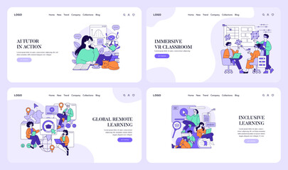 AI Tutor and VR Classroom Vector Illustration Set