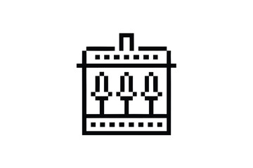 Isolated slot machine silhouette displays a dollar coin at its base over a white background