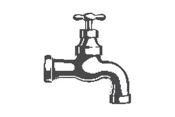 Metallic vintage faucet displays pixelated texture against an isolated white studio background creating an aged effect