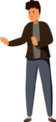 Casual dressed man showing and presenting something with his hand