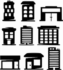 Buildings silhouettes on whit...
