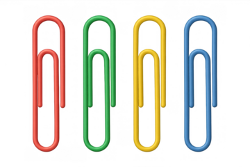 Paper clips in red, green, yellow, and blue colors, representing office supplies, creativity, and efficient document management