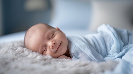Beautiful newborn sleeping peacefully, adorable baby resting in cozy nursery, tender and serene moment capturing innocence, comfort, and relaxation