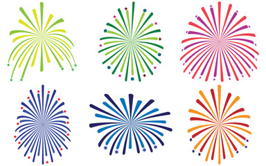Firework & Sparkler Icon Set – Celebration, Starburst, and Confetti Vector Collection