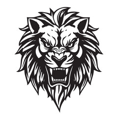 Obraz premium Fierce lion head roaring drawing illustration vector logo silhouette design.