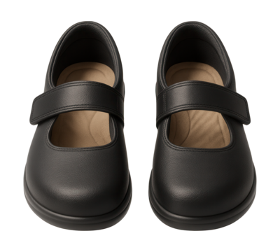 Black closed-toe healthcare shoes with cushioned insole and adjustable strap.