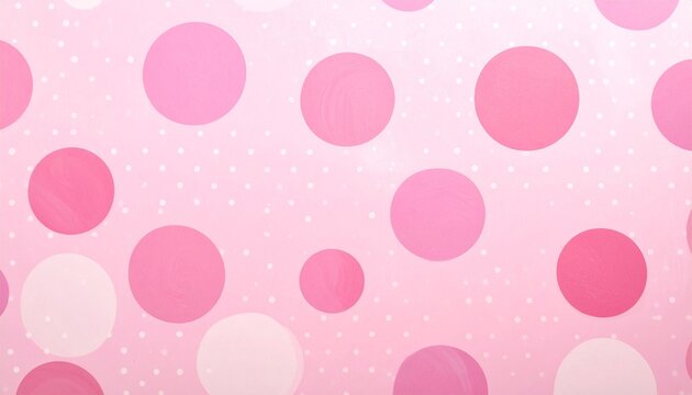 A playful, abstract pattern of large and small polka dots in various shades of pink and white, set against a soft pink gradient background with a subtle shimmer. (186 characters)