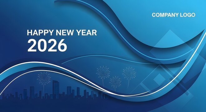 Blue Wave Corporate Business 2026 Banner Cover Template Designed in Illustrator for Professional Branding