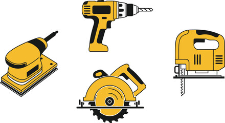 Power Tool Icons Cordless Drill, Circular Saw, Sander, Jigsaw