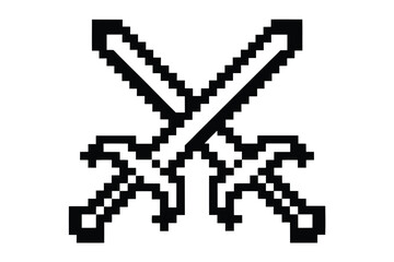 Obraz premium Pixelated black swords crisscross sharply on a white background creating a simple powerful image