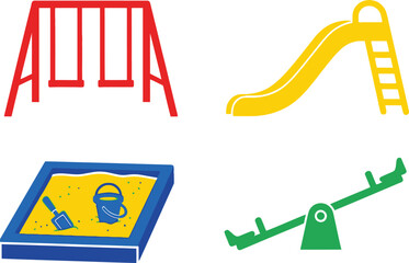 Playground Icons Swing Set, Slide, Sandbox, See-Saw