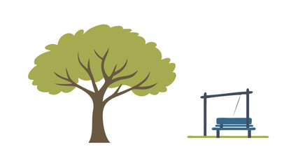 Tree with swing bench isolated on white background .vector icon