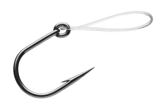 Sharp fishing hook with leader loop isolated on transparent background