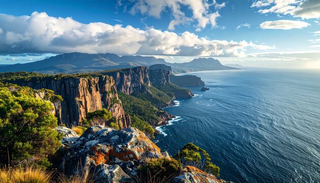 Scenic coastal cliffs under a vibrant sky