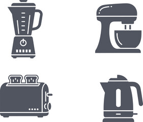 Small Appliance Icons Blender, Stand Mixer, Toaster, Electric Kettle