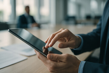 Businessman using tablet in modern office environment
