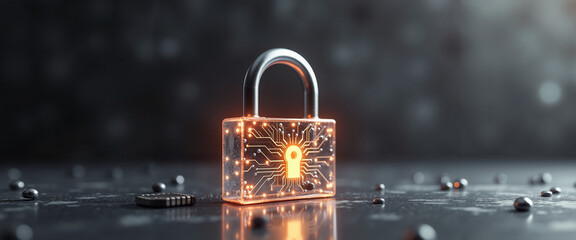Transparent padlock with circuit patterns symbolizing Data Privacy Day  