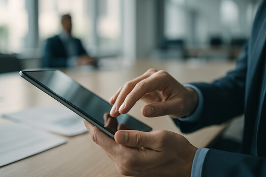 Businessman using tablet in modern office environment