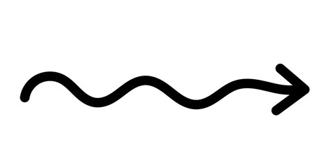 Black wavy right arrow for emphasis marks, playful doodles, notes, scrapbook elements, and graphic overlays