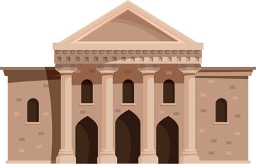 Fototapeta premium Classic government building featuring columns, arched entrances, and a pitched roof, presented in a simple illustrative style