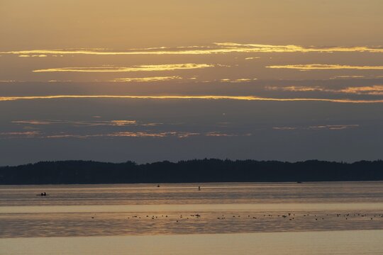 Sunset, near Chieming, Chiemsee, Chiemgau, Bavaria, Germany