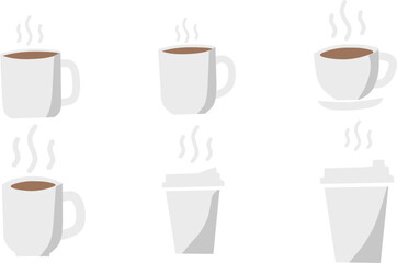 Steaming Hot Coffee and Tea Cups Vector Set