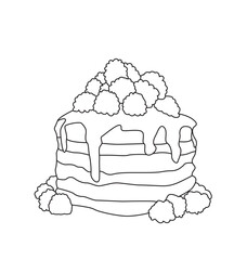 Vector illustration of a pancake pile cake with raspberries and cream