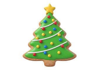 Naklejka premium Festive Christmas Tree Cookie with Colorful Sprinkles Isolated on White Background