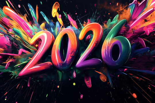 2026 New Year background with bright, vibrant colors