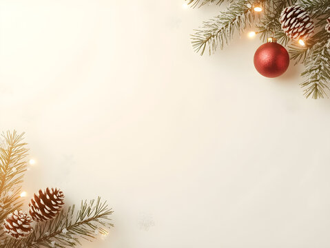 christmas background with pine branches and red bauble ornament
