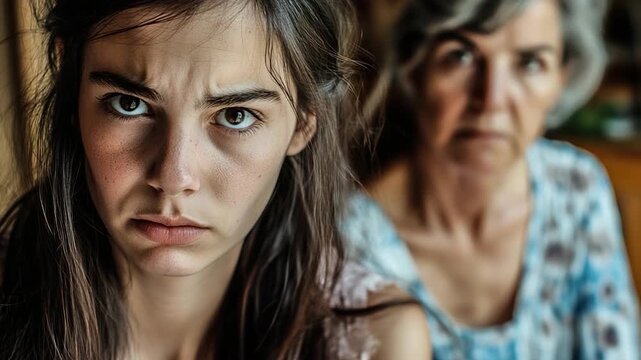 A close-up portrait of a woman showing concern or worry, ideal for use in media representing anxiety, fear, or apprehension