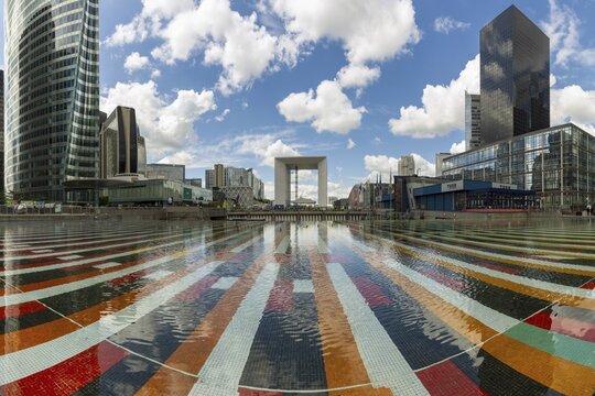 The monumetal AGAM fountain, Agam basin, Agam pool, La Defence, Europe's largest office city, Paris, &Icirc;le-de-France, France