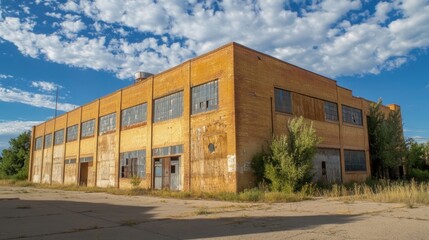 Obraz premium Abandoned Brick Building Sunlit Day.