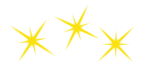 Three bright yellow starbursts against a white background