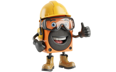Jobsite Radio cartoon Character on transparent background