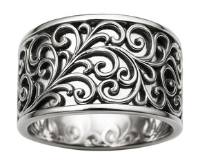 Wide band knuckle ring featuring an elaborate filigree design.