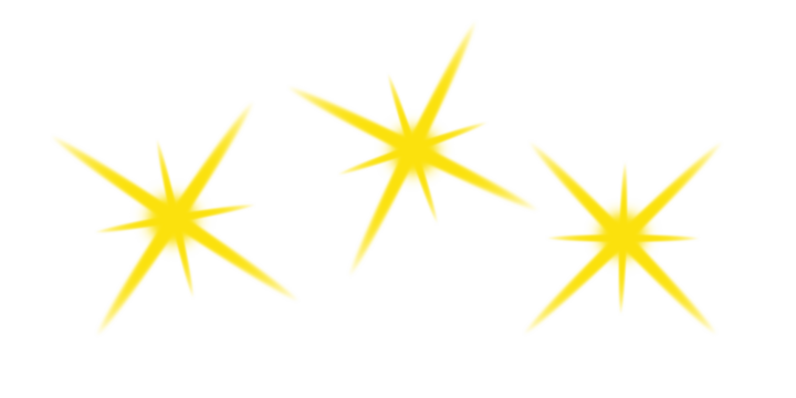 Three bright yellow starbursts against a white background