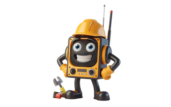Jobsite Radio cartoon Character on transparent background
