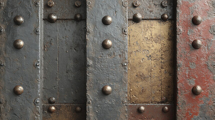 Fototapeta premium Detailed close-up of aged metal textures with rivets