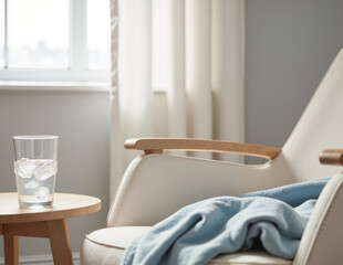 Maternal Hydration During Nursing - Mother in Blue Attire with Water Glass and Infant for Breastfeeding Awareness, Parenting Blogs, and World Breastfeeding Week Educational Content