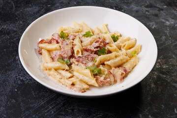 Creamy Pasta Carbonara With Bacon, Parmesan, Fresh Parsley