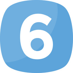 A Large White Number Six Centered on a Rounded Light Blue Square with Soft Shadows and Transparent Background Art 17-373